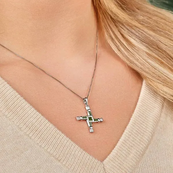 St. Brigid Cross Necklace - Silver & Marble