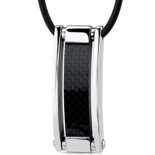 Stunning Stainless Steel and Carbon Fiber Rectangular Paneled Pendant Necklace with Elegant Design