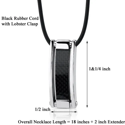 Stunning Stainless Steel and Carbon Fiber Rectangular Paneled Pendant Necklace with Elegant Design