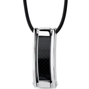 Stunning Stainless Steel and Carbon Fiber Rectangular Paneled Pendant Necklace with Elegant Design