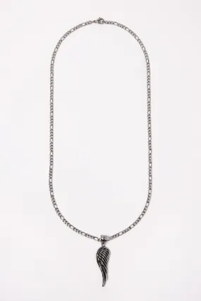 Stainless Steel Figaro Chain Necklace with Angel Wing Pendant