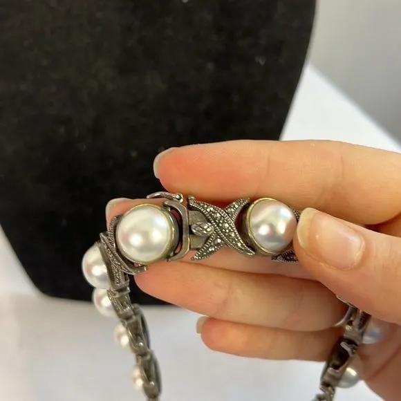 Sterling Marcasite/PearlNecklace with Earrings