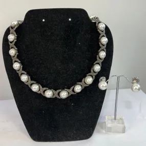 Sterling Marcasite/PearlNecklace with Earrings