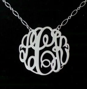 Sterling Silver Big Slim Monogram Necklace-Long/Short Chain