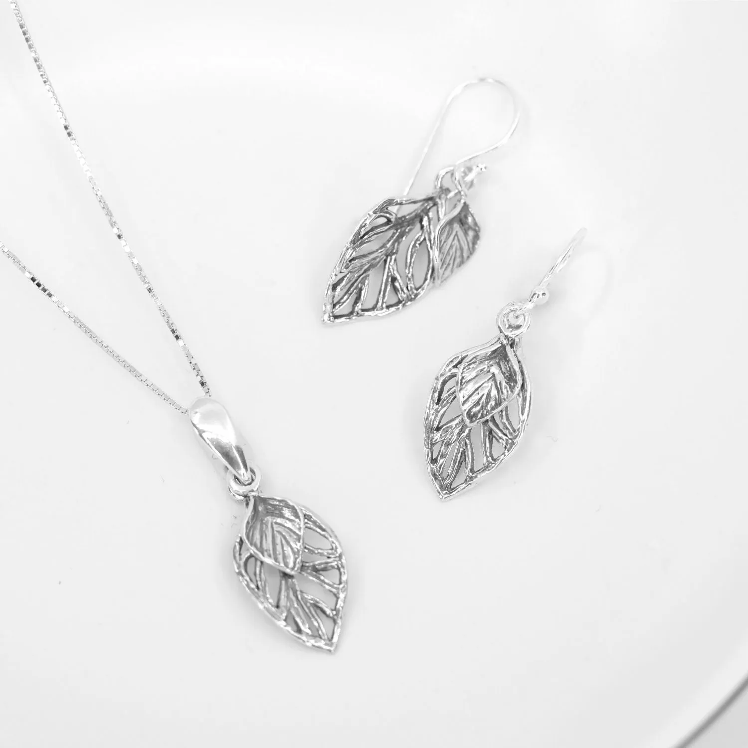 Sterling Silver Double Leaf Earrings