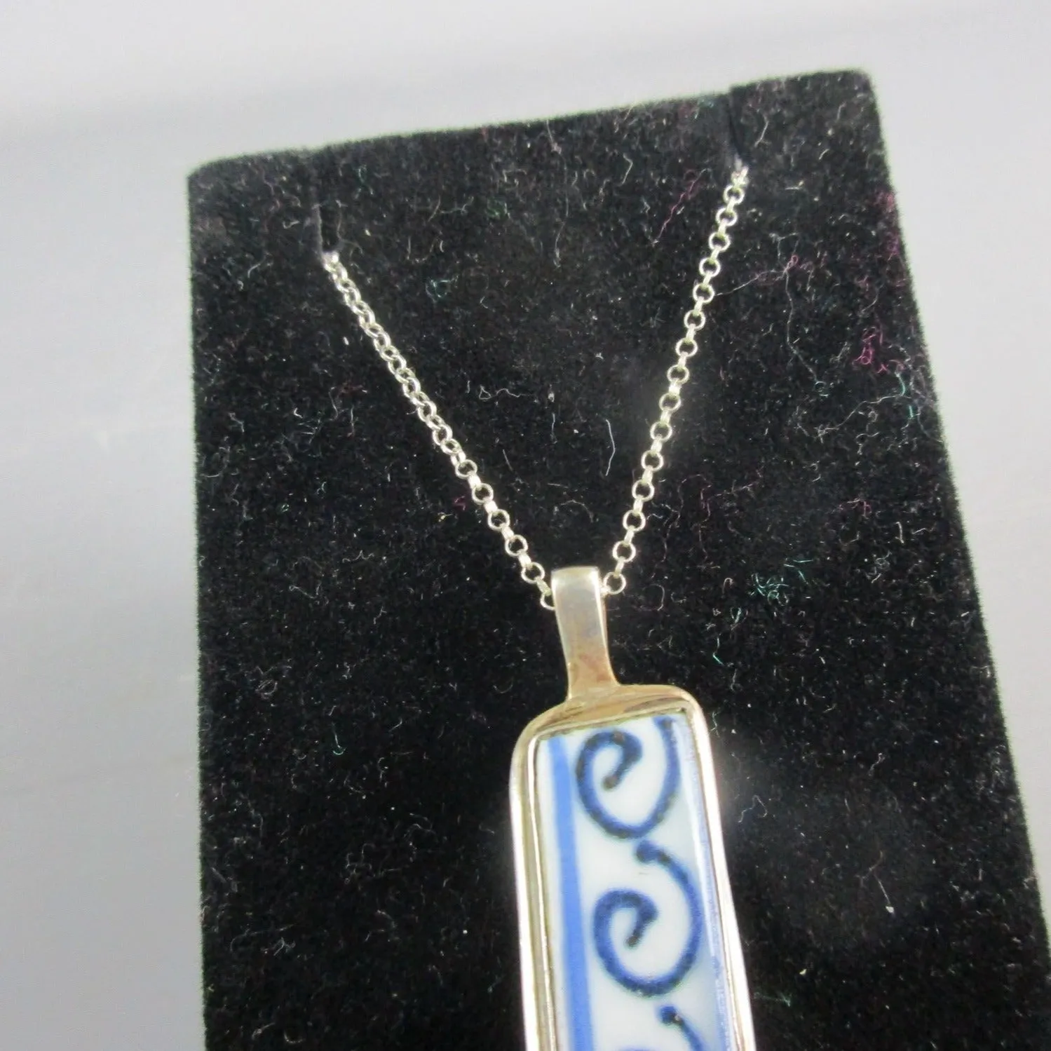 Sterling Silver Ming Ceramic Shard Pendant Necklace Vintage c1980