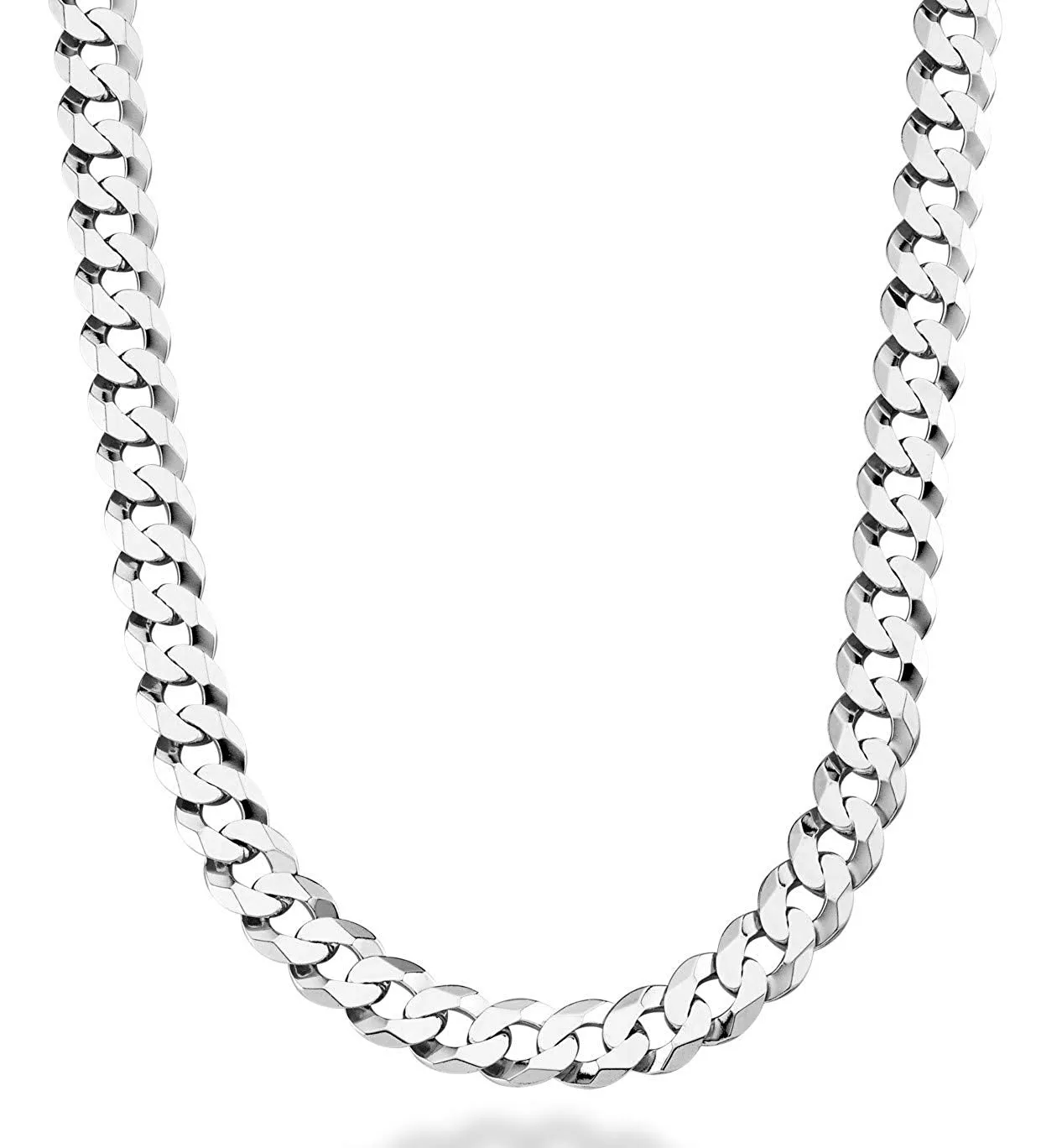 Sterling Silver Rhodium Plated Curb Chain Necklace, 11.5mm, 24