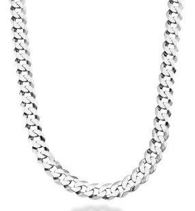 Sterling Silver Rhodium Plated Curb Chain Necklace, 11.5mm, 24