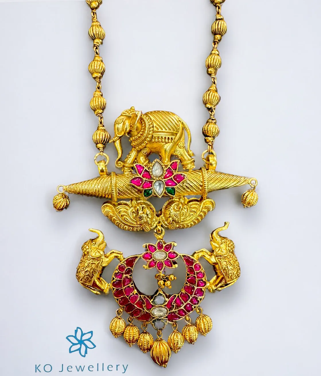 The Gajavakra Silver Kundan-Polki Necklace