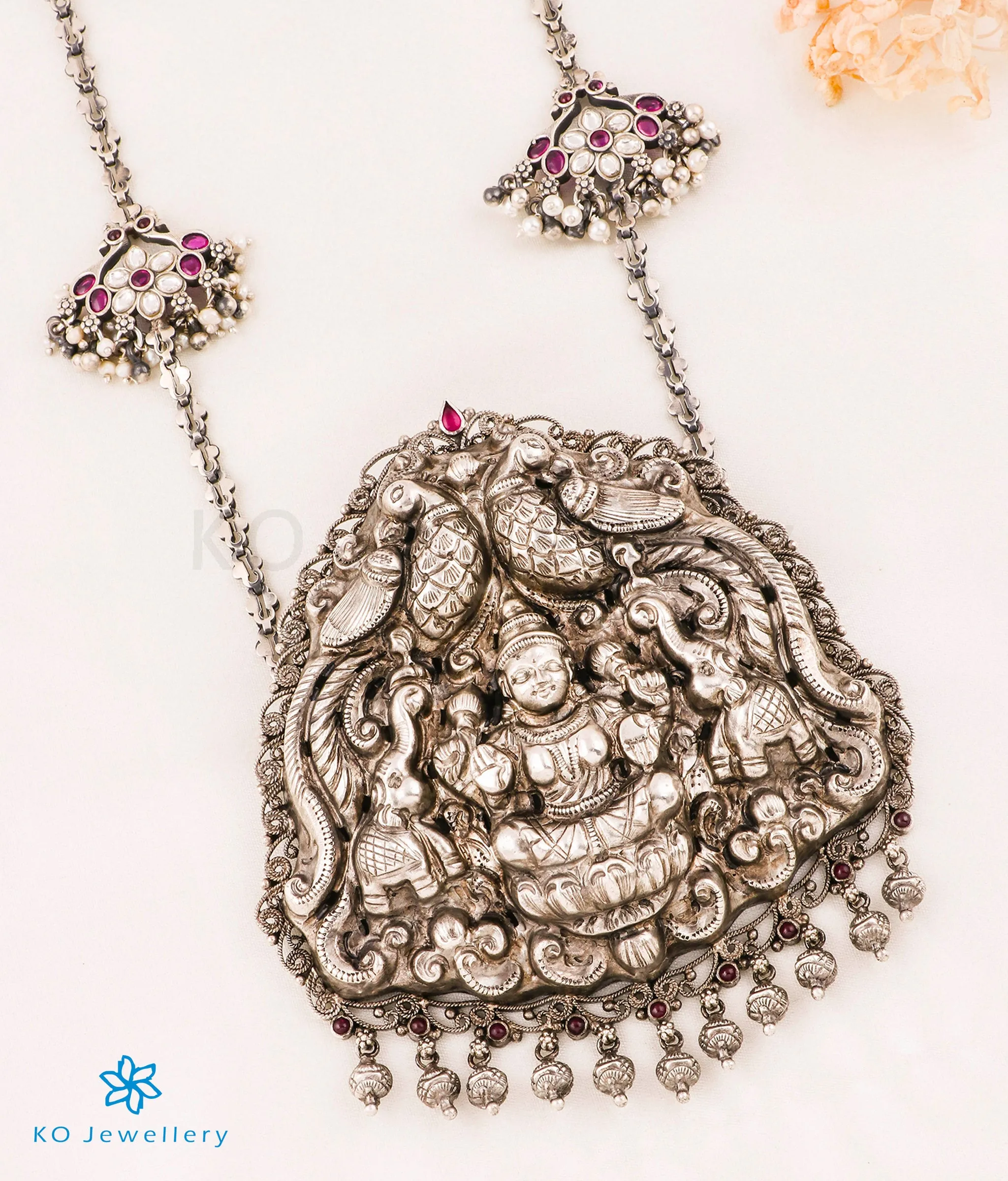 The Surabhi Lakshmi Silver Nakkasi  Necklace