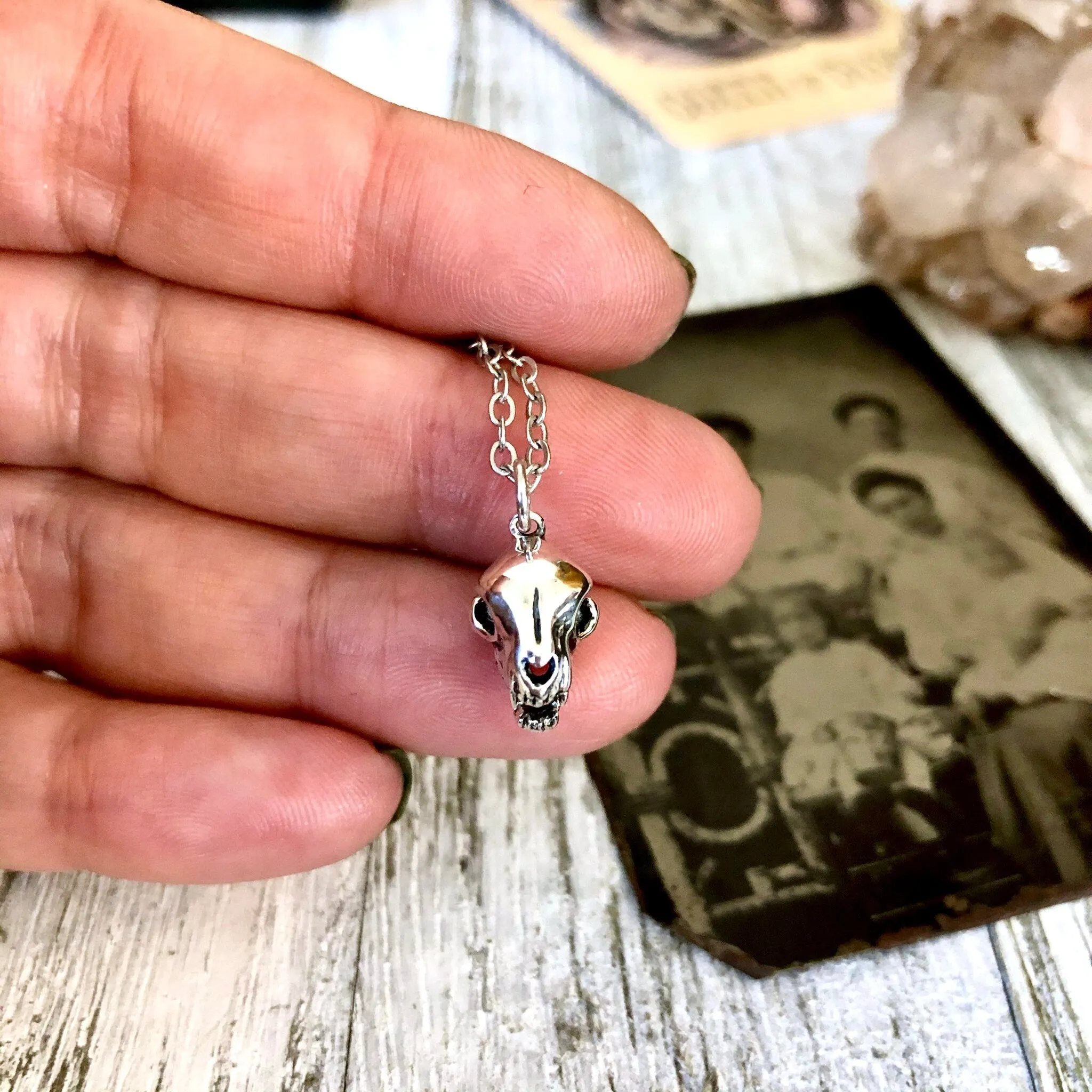 Tiny Talisman Collection - Sterling Silver Cat Skull Necklace Pendant  12x9mm  / Curated  Collection