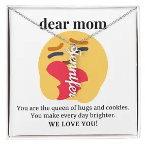 To Mom Gift, Queen of Hugs And Cookies, Custom Multi Children Name Necklace