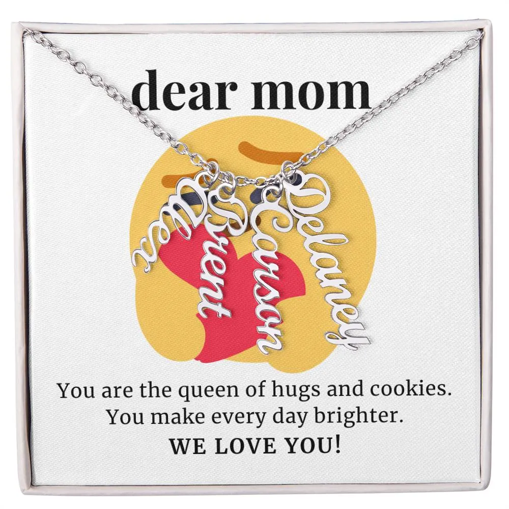 To Mom Gift, Queen of Hugs And Cookies, Custom Multi Children Name Necklace