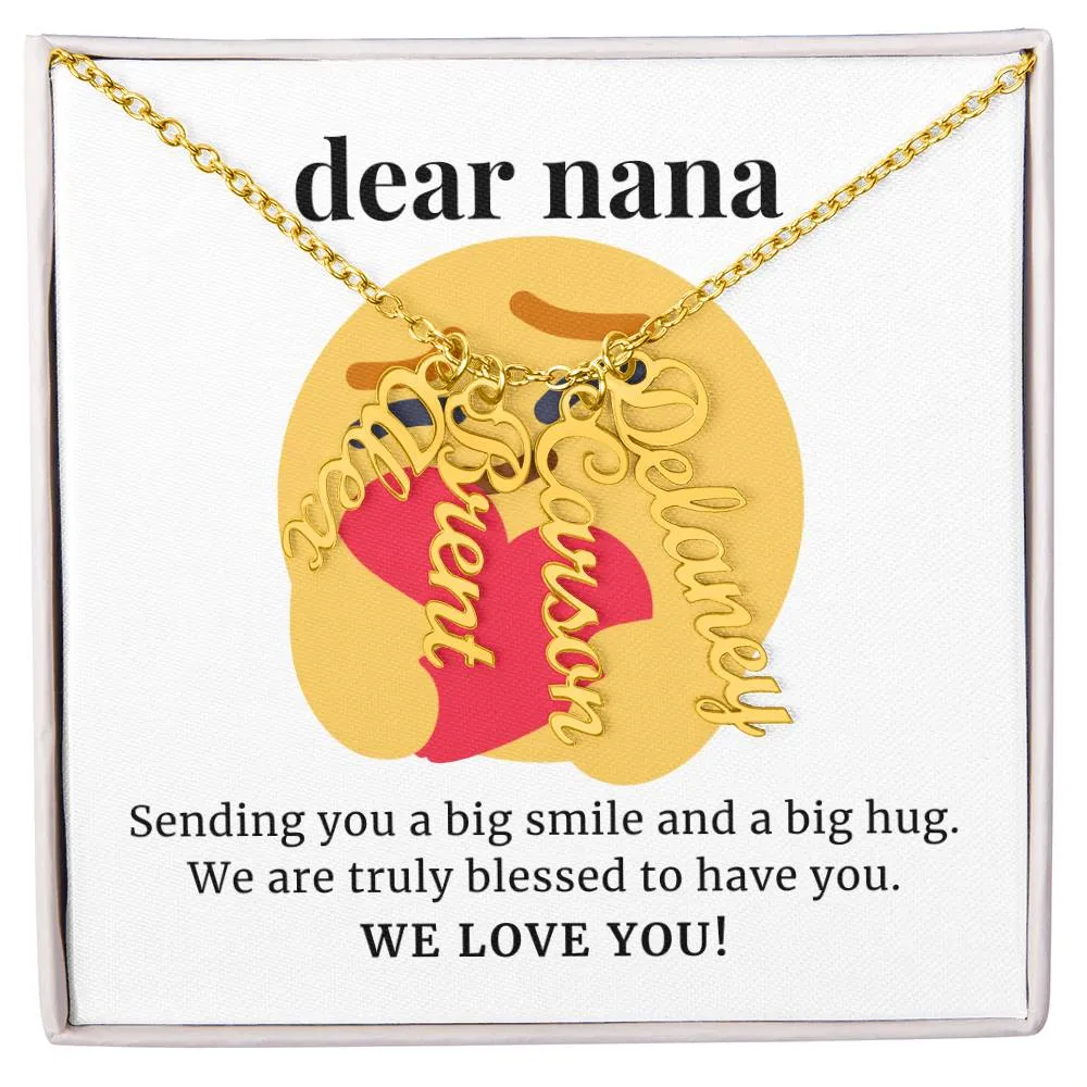 To Nana Gift, Sending You A Big Smile, Custom Multi Grandchildren Name Necklace