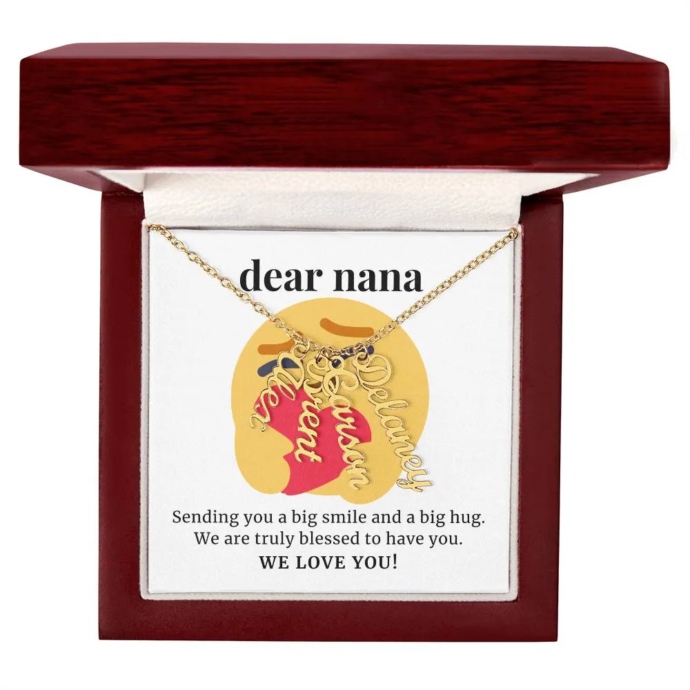 To Nana Gift, Sending You A Big Smile, Custom Multi Grandchildren Name Necklace