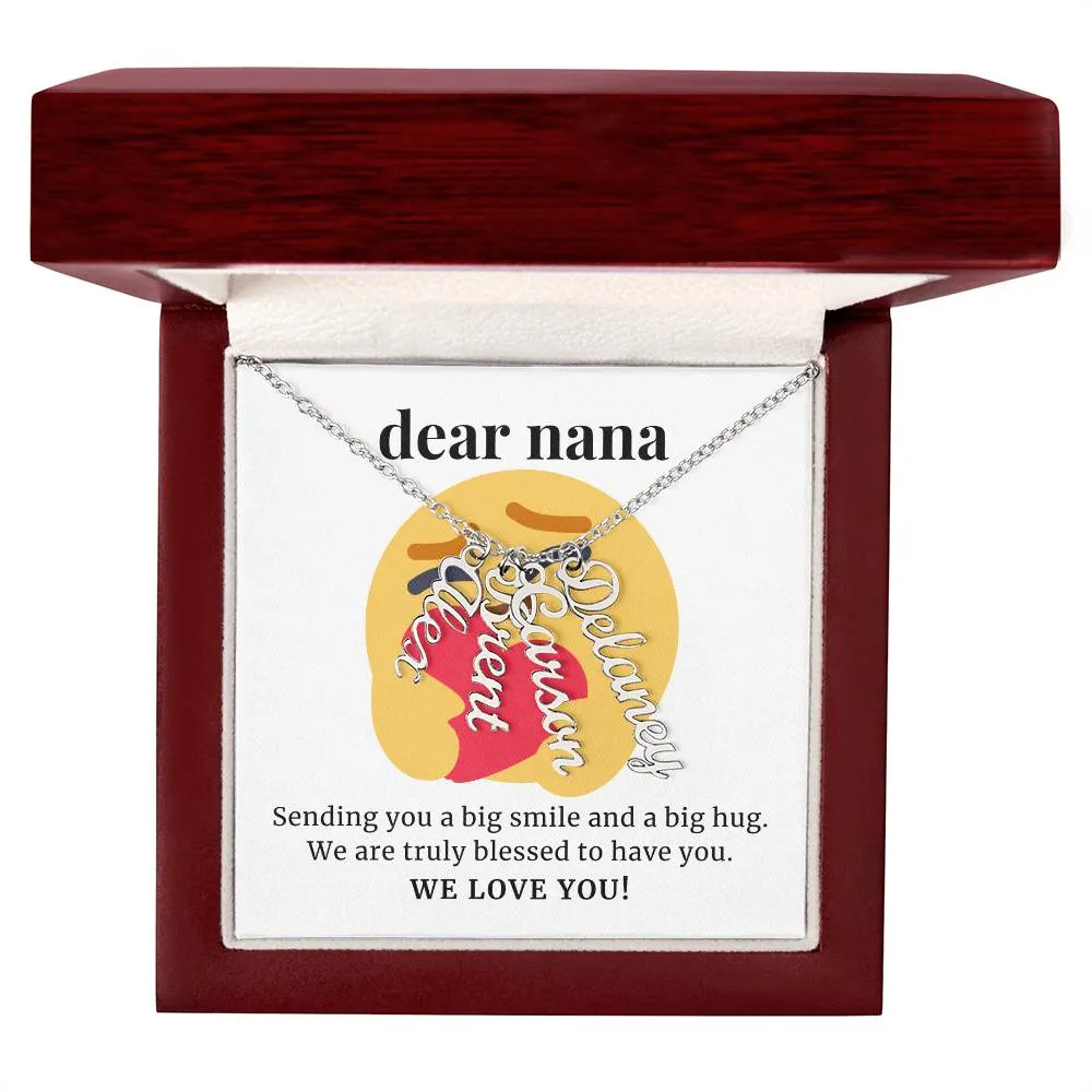 To Nana Gift, Sending You A Big Smile, Custom Multi Grandchildren Name Necklace