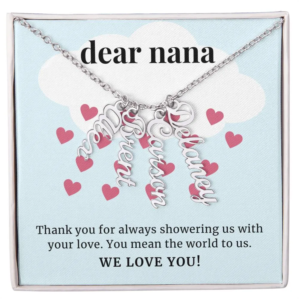 To Nana Gift, Showering Us With Your Love, Custom Multi Grandchildren Name Necklace