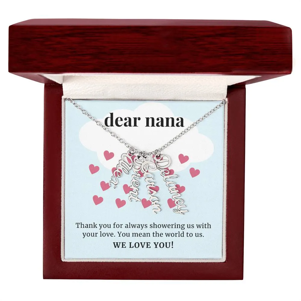 To Nana Gift, Showering Us With Your Love, Custom Multi Grandchildren Name Necklace