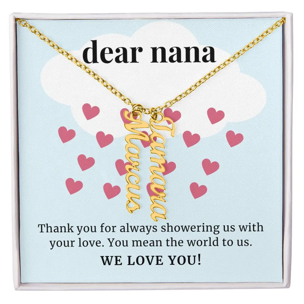 To Nana Gift, Showering Us With Your Love, Custom Multi Grandchildren Name Necklace