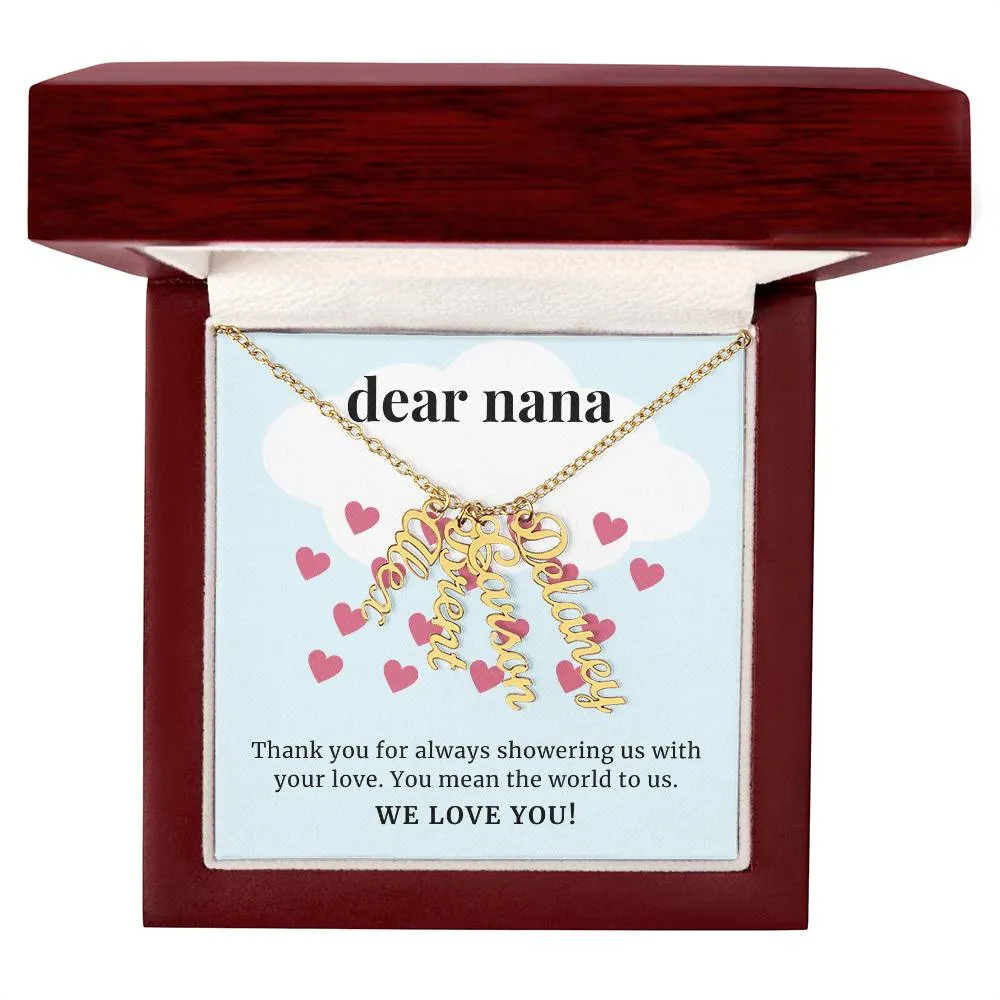 To Nana Gift, Showering Us With Your Love, Custom Multi Grandchildren Name Necklace