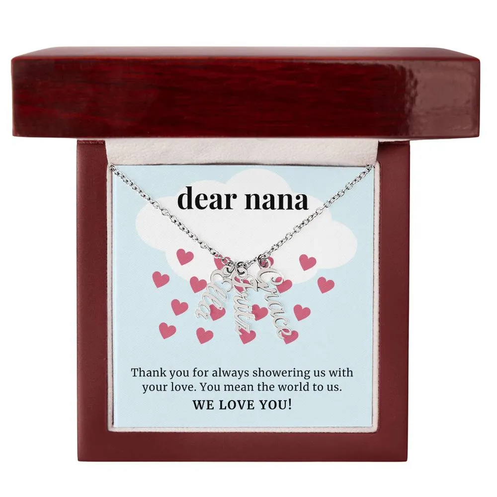 To Nana Gift, Showering Us With Your Love, Custom Multi Grandchildren Name Necklace