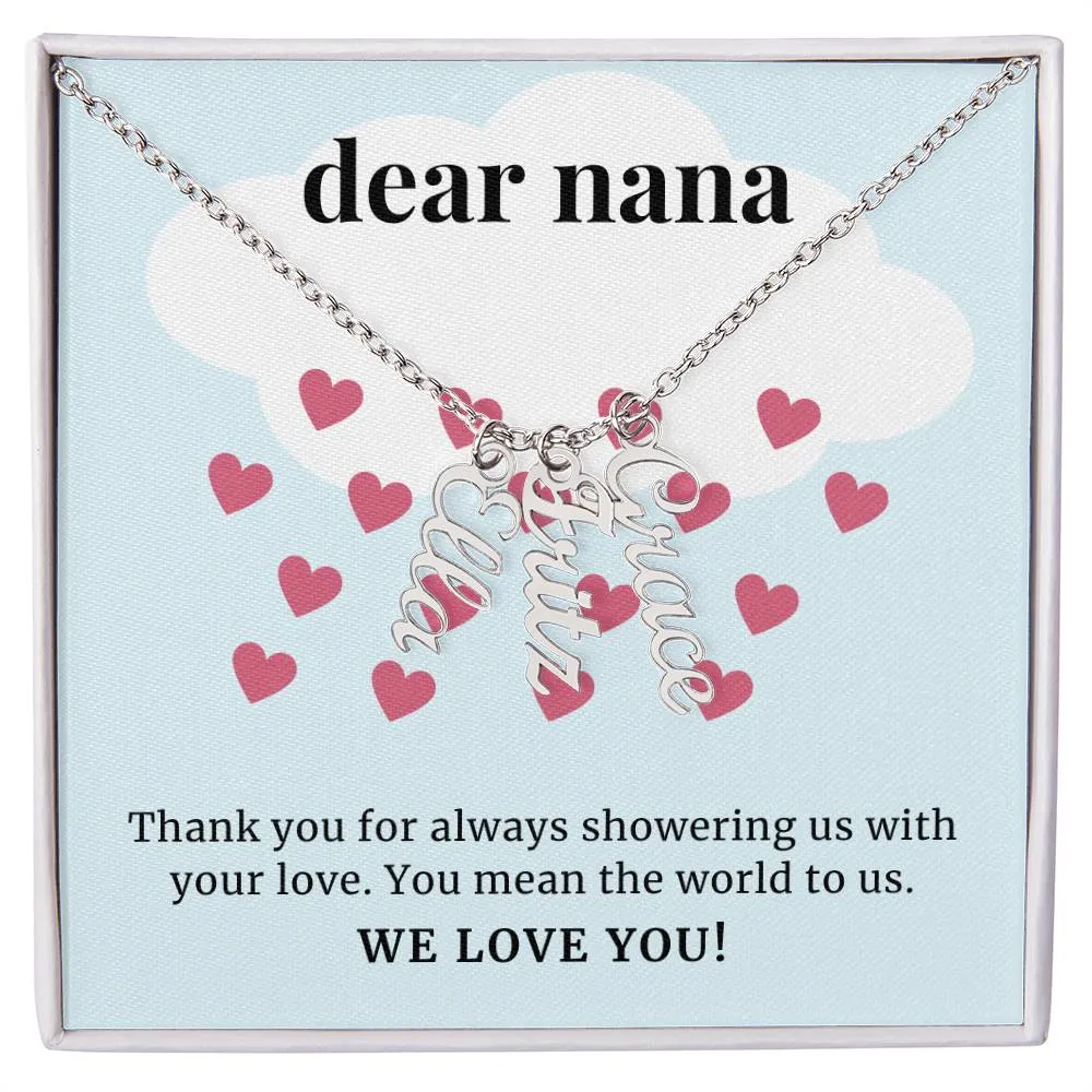 To Nana Gift, Showering Us With Your Love, Custom Multi Grandchildren Name Necklace