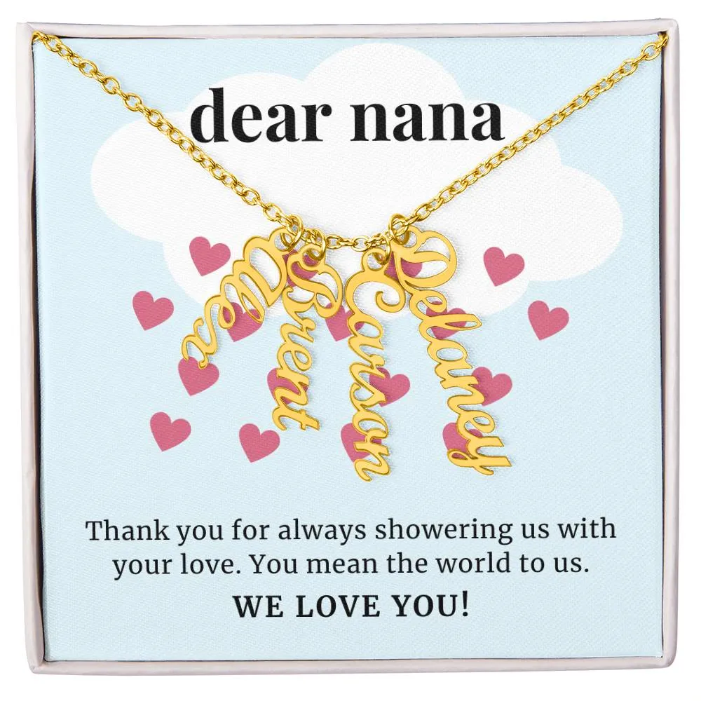 To Nana Gift, Showering Us With Your Love, Custom Multi Grandchildren Name Necklace