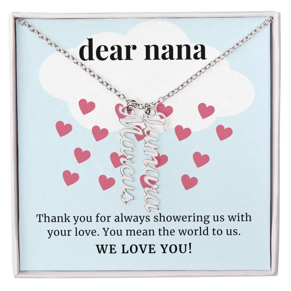 To Nana Gift, Showering Us With Your Love, Custom Multi Grandchildren Name Necklace