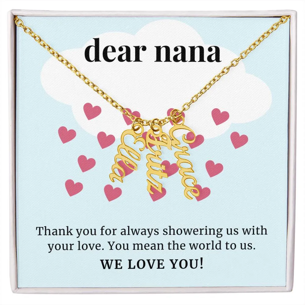 To Nana Gift, Showering Us With Your Love, Custom Multi Grandchildren Name Necklace