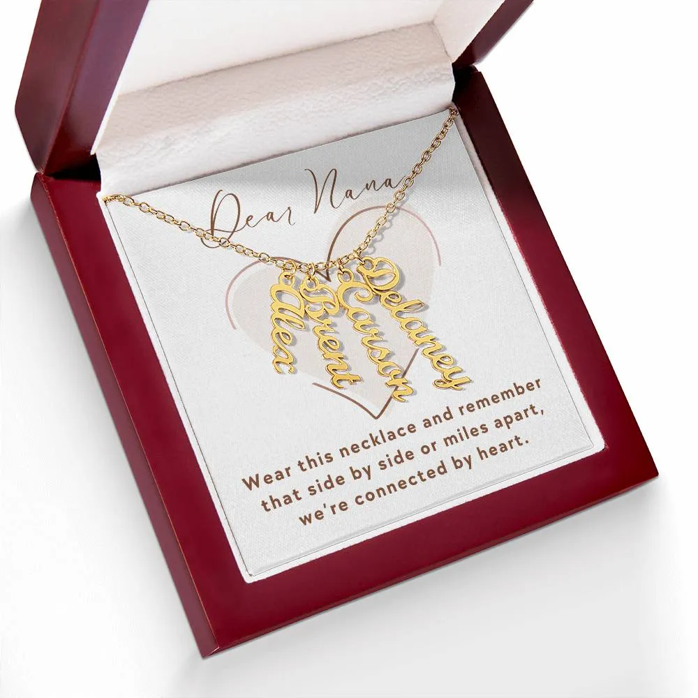 To Nana Gift, We're Connected By Heart Custom Multiple Grandchild Name Necklace