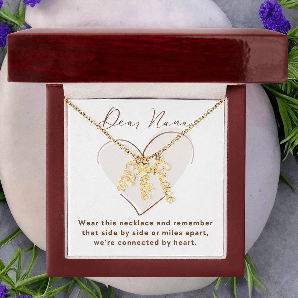 To Nana Gift, We're Connected By Heart Custom Multiple Grandchild Name Necklace