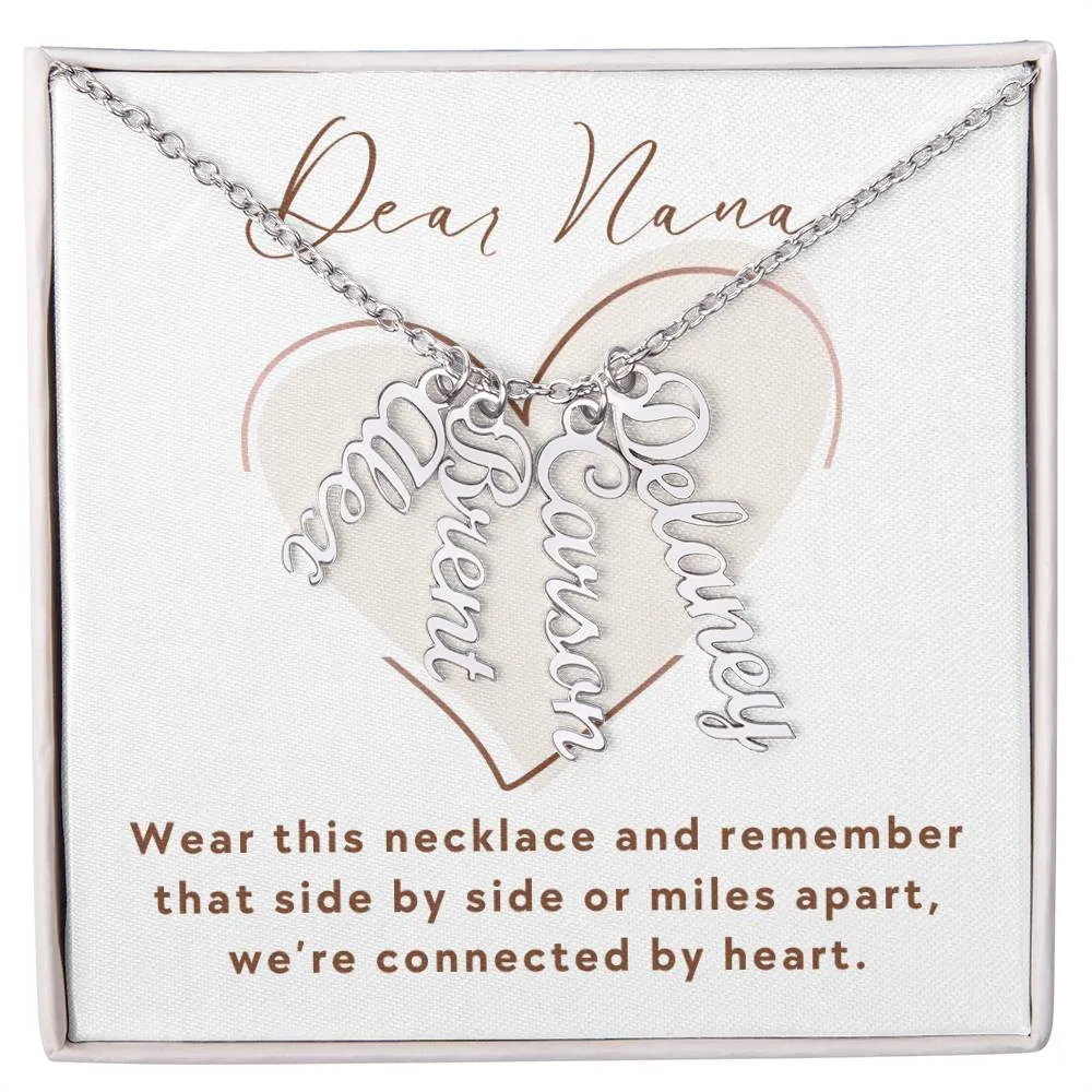 To Nana Gift, We're Connected By Heart Custom Multiple Grandchild Name Necklace