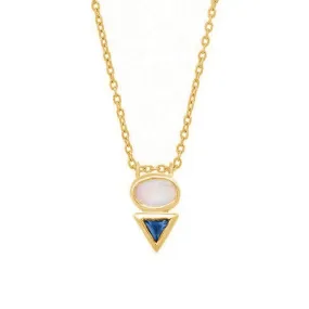 Triangle Combination Oval Opal Pendant Necklace - 925 Sterling Silver