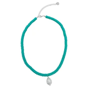 Turquoise Beaded Necklace with Freshwater Pearl