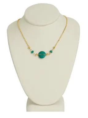 Handcrafted Turquoise Coin & Gleaming Golden Nugget Necklace