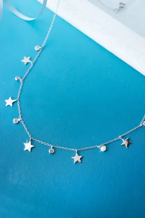 Twinking Stars Charm Delicate Sterling Silver Necklace