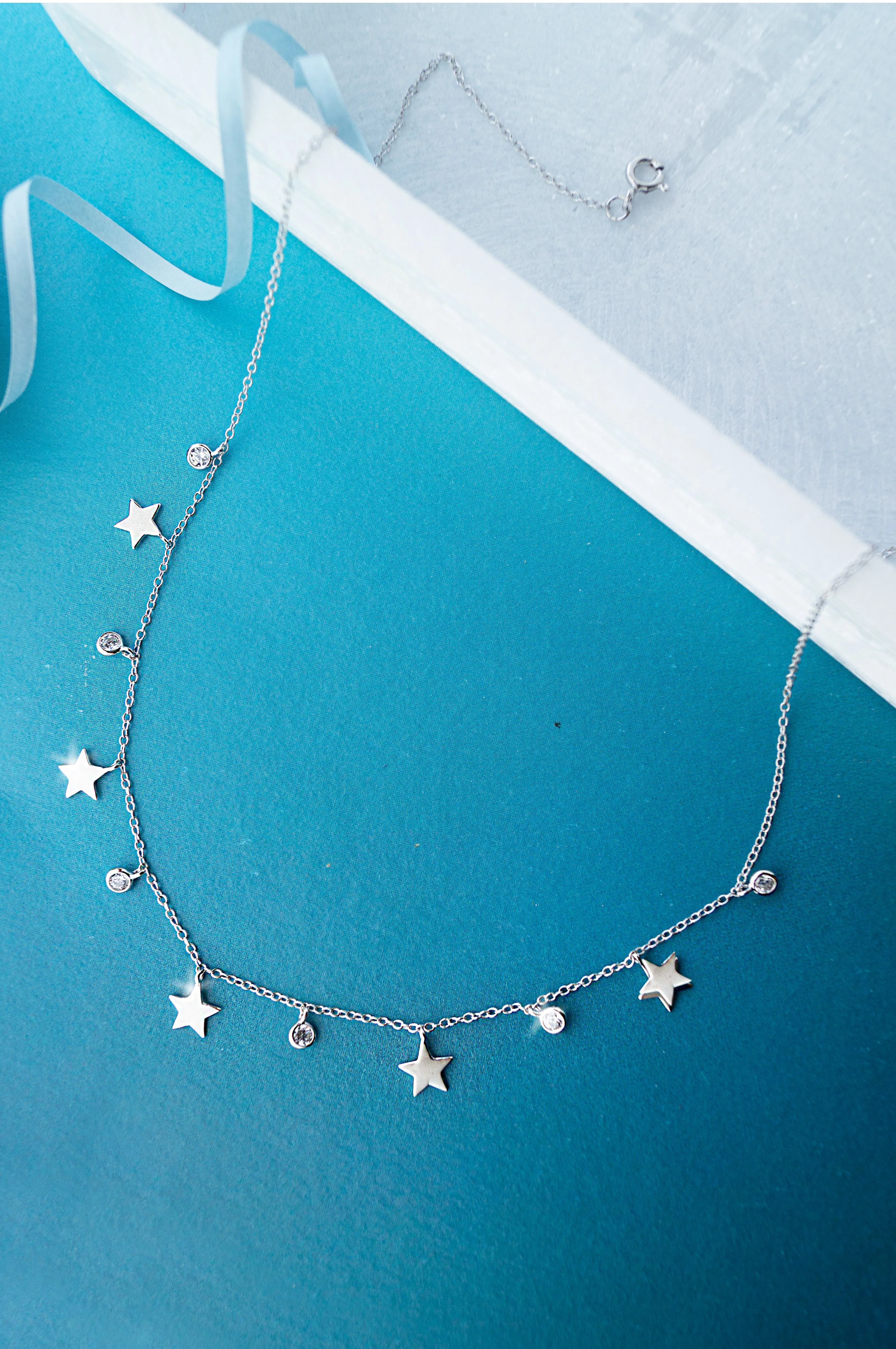 Twinking Stars Charm Delicate Sterling Silver Necklace