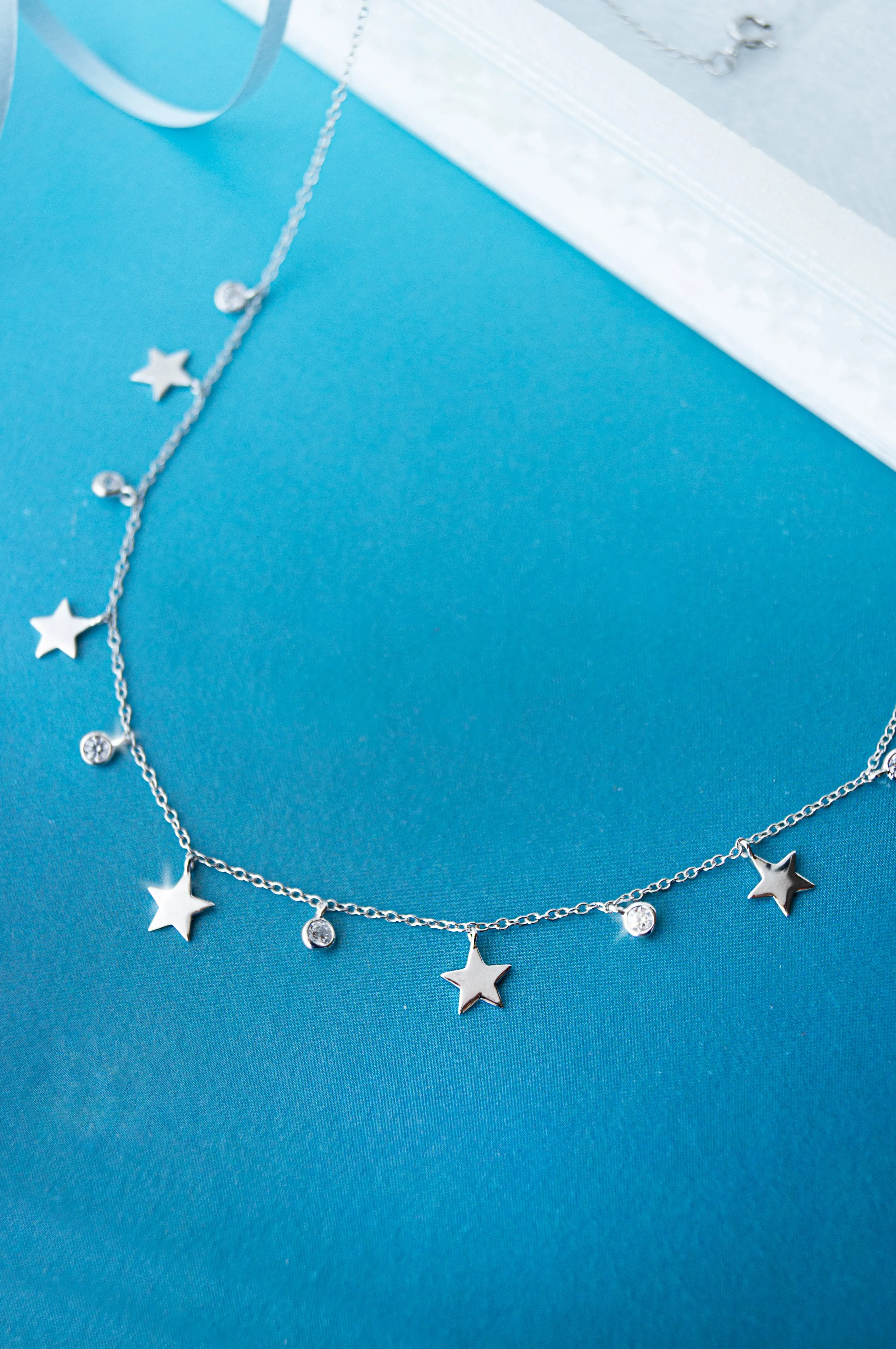 Twinking Stars Charm Delicate Sterling Silver Necklace