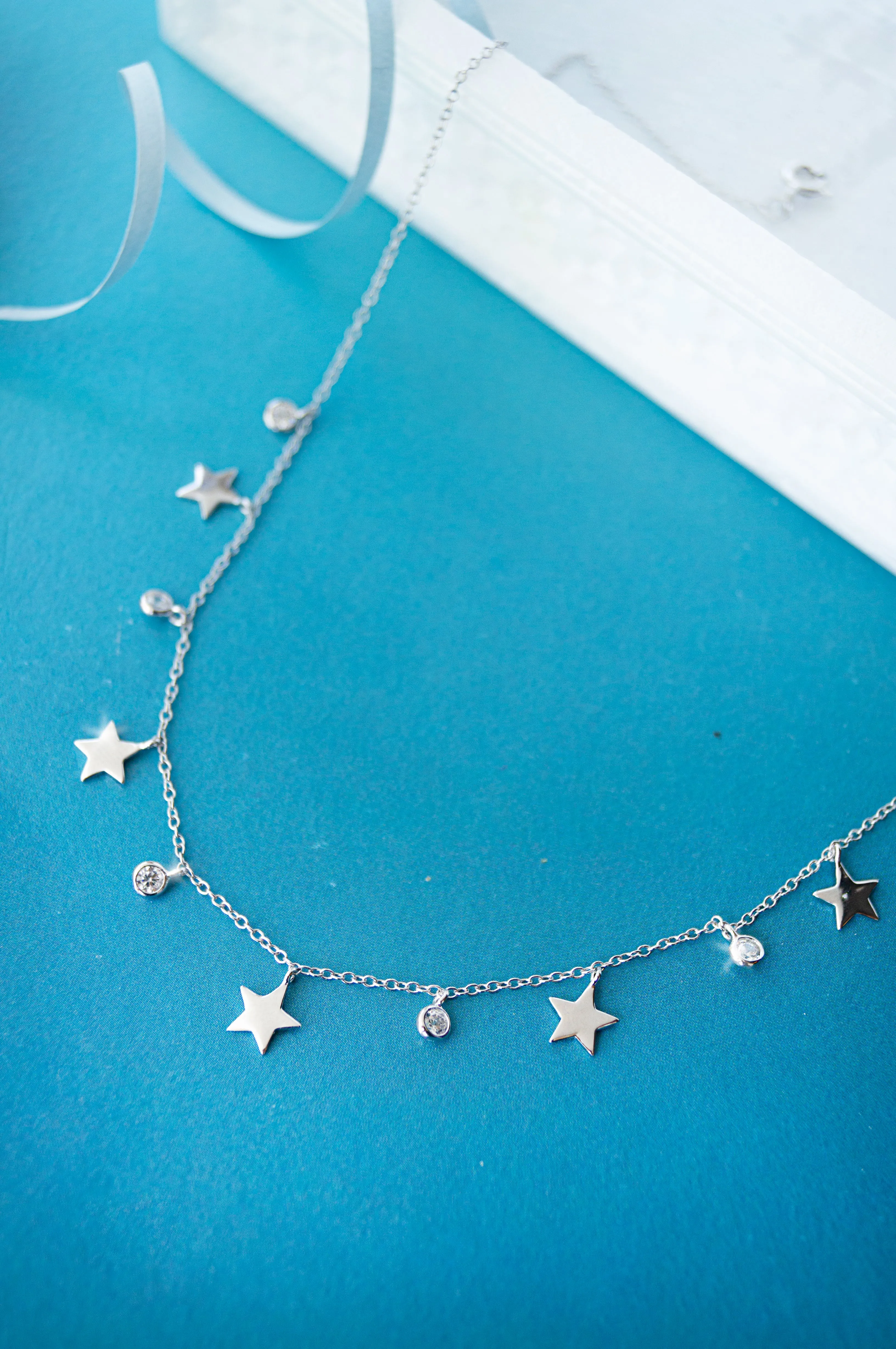 Twinking Stars Charm Delicate Sterling Silver Necklace