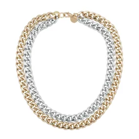 TWO-TONED DOUBLE CURB CHAIN NECKLACE