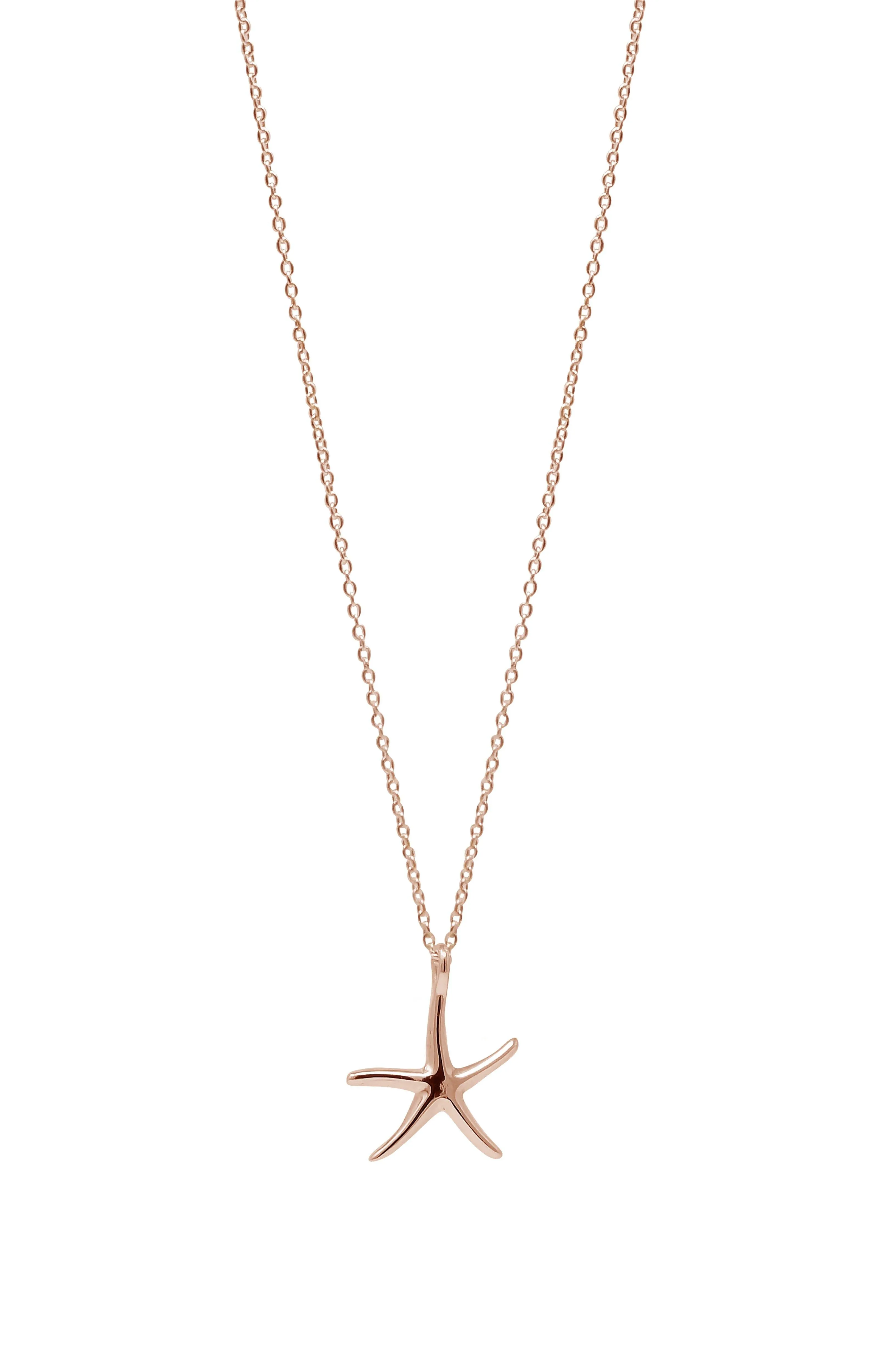 Underwater Star Fish Rose Gold Plated Sterling Silver Pendant Necklace