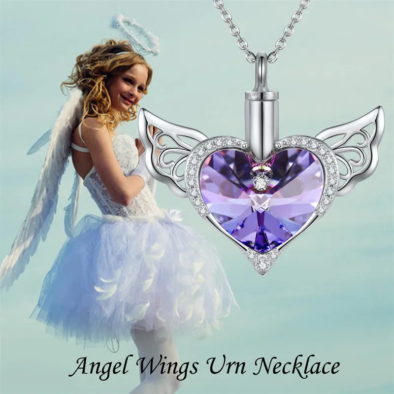 Urn Necklace for Ashes Sterling Silver Angel Wings Heart Cremation Jewelry for Ashes Memory Necklace Heart Urn Necklace Jewelry for Women