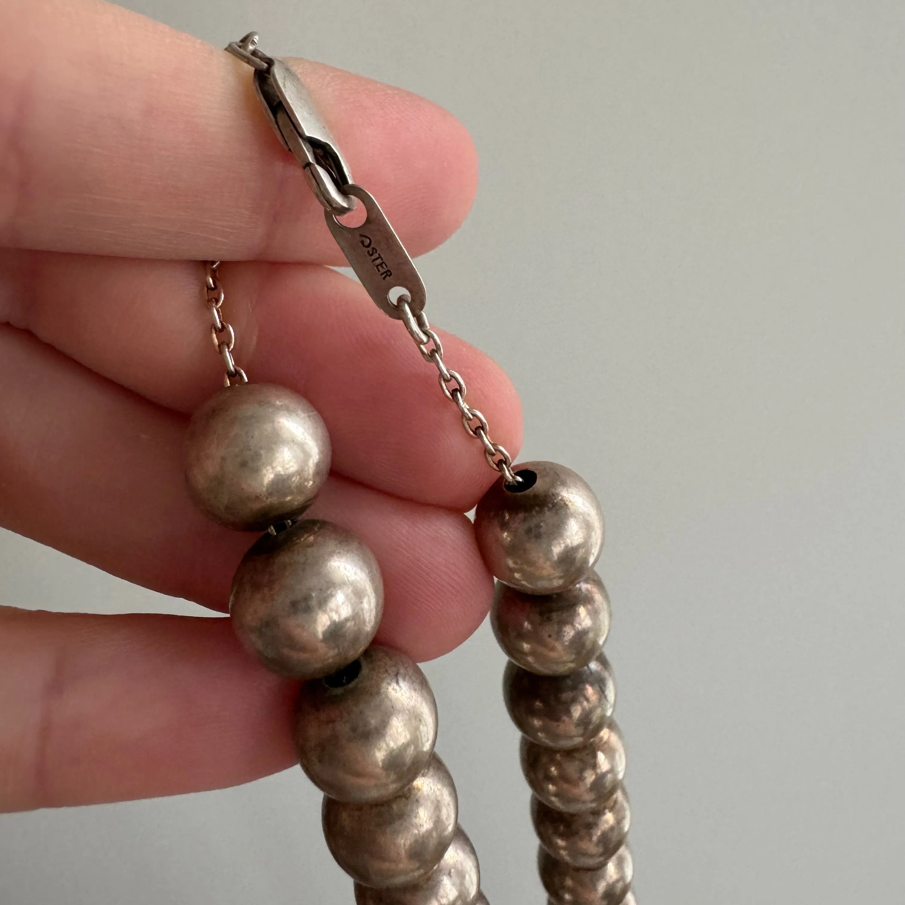 V I N T A G E // silver pearls / sterling silver bead necklace / super long / 37.25, 94g