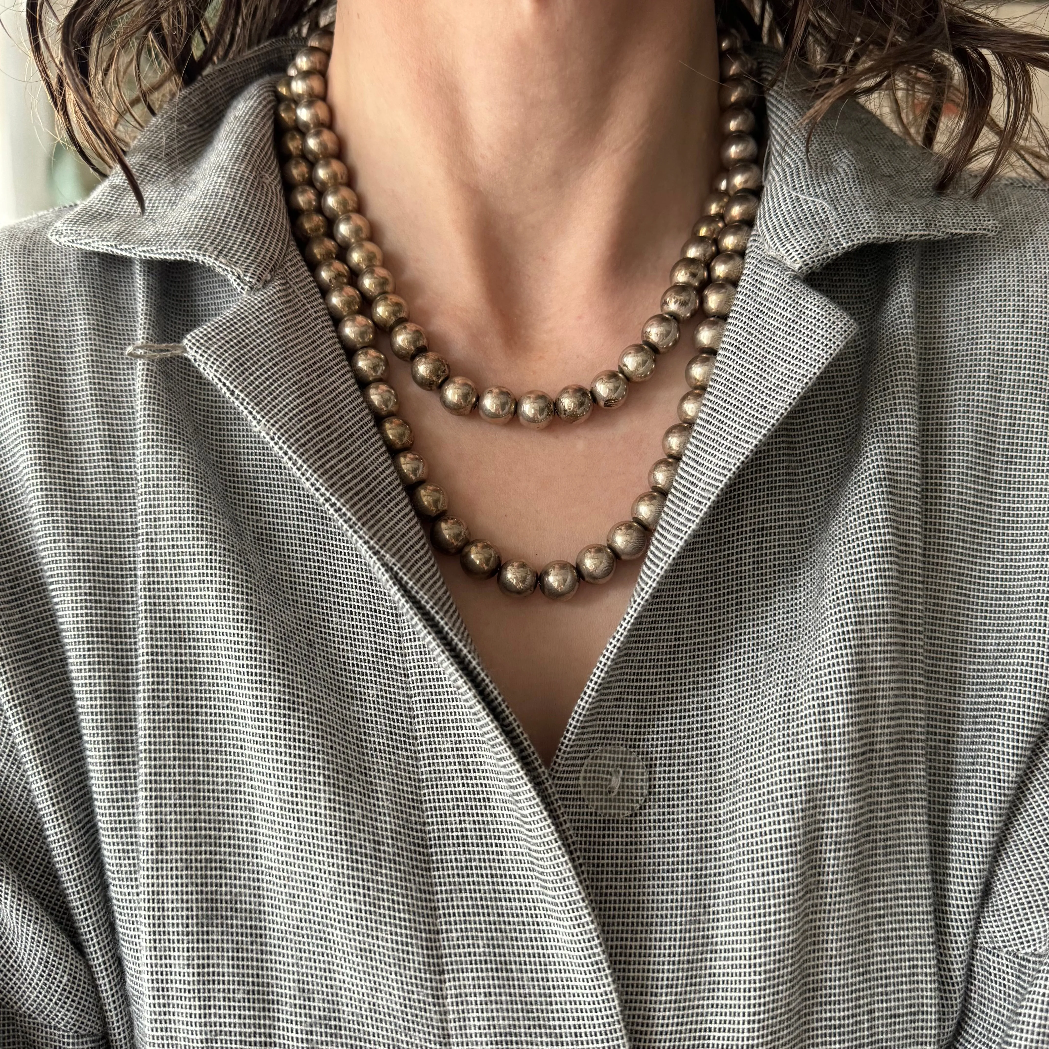 V I N T A G E // silver pearls / sterling silver bead necklace / super long / 37.25, 94g