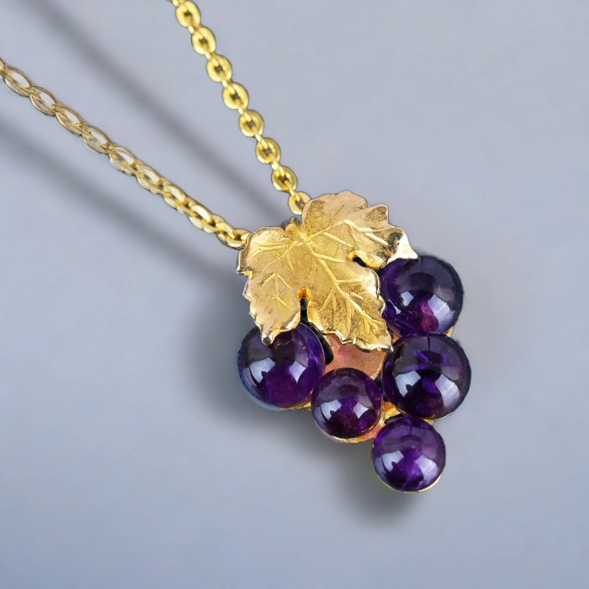 Vintage 14K Gold Grape Cluster Amethyst Pendant