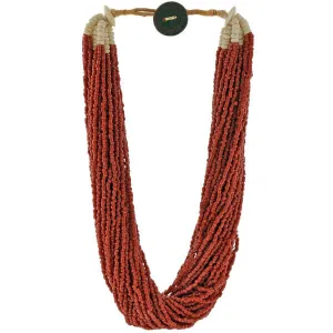 Vintage African Coral & Bone Beads Multi Strand Necklace