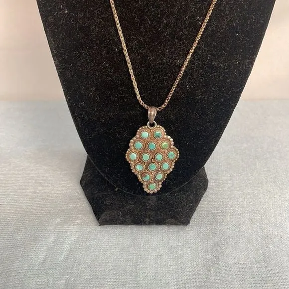 Vintage LargeSterling and Turquoise Pendant Necklace