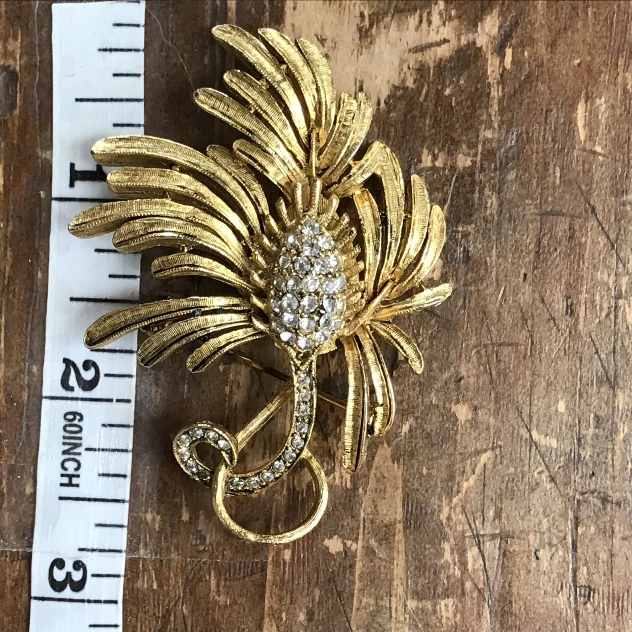 Vintage Rhinestone Leaf Shape Brooch. Possible Necklace or Bracelet?