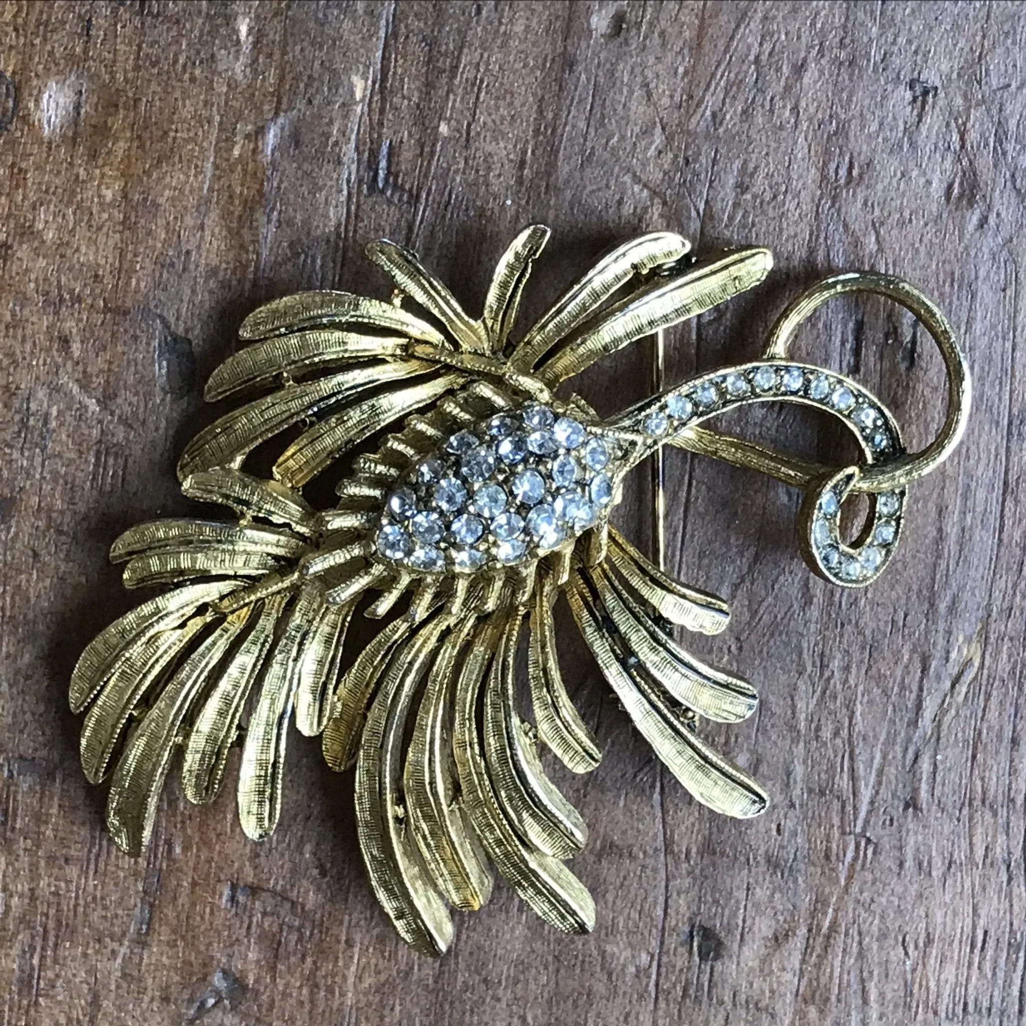 Vintage Rhinestone Leaf Shape Brooch. Possible Necklace or Bracelet?