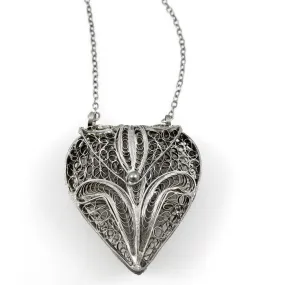 Vintage Silver Filigree Heart Locket Necklace